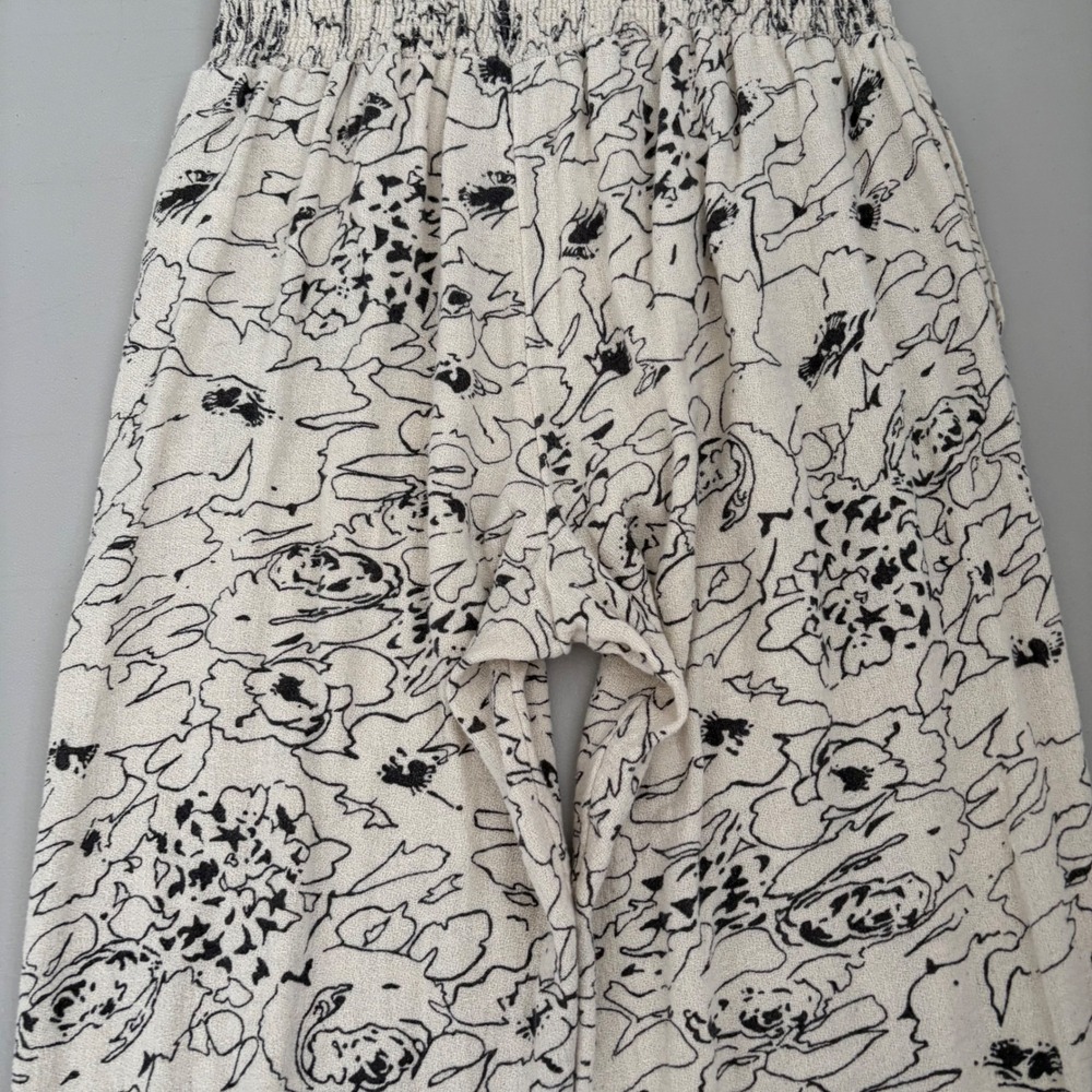 O'Neill Womens Strapless Floral Smocked Wide Leg Jumpsuit Cream Black Size L - Picture 10 of 10